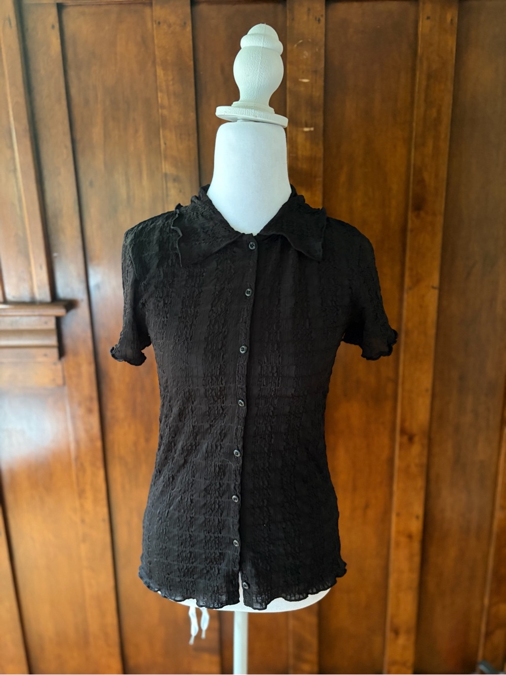 Vince Black Short-Sleeve Button Front Textured Shirt